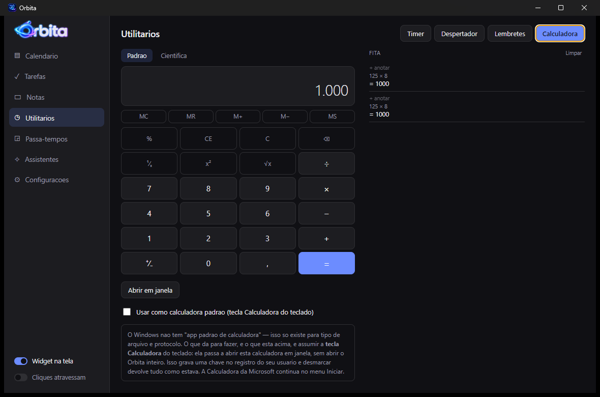 Calculadora com o resultado e a fita ao lado